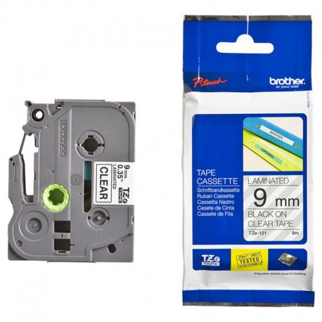 cassette à ruban brother tze-121 noir/transparent 9 mm x 8 m (tze121)