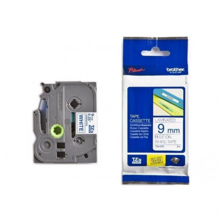 cassette à ruban brother tze-223 bleu/blanc 9 mm x 8 m (tze223)