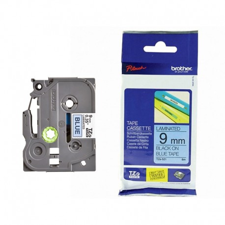 cassette à ruban brother tze-521 noir/bleu 9 mm x 8 m (tze521)