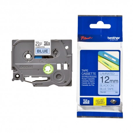 cassette à ruban brother tze-531 noir sur bleu 12 mm x 8 m tze531 tabtel-ma
