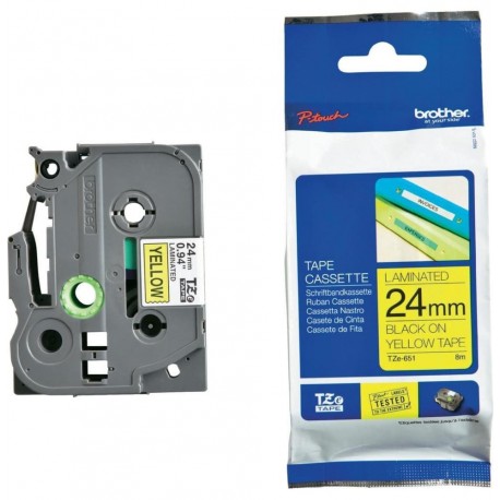 Brother TZe-651 Noir sur Jaune 24 mm x 8 m TZE651 tabtel.ma