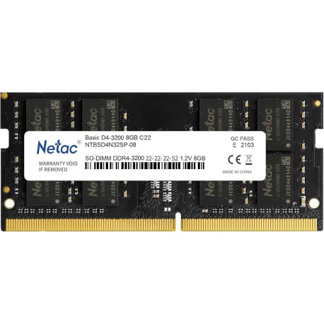 Mémoire RAM Netac 8 GB DDR4 SODIMM 3200MHz – Puissance Compacte pour PC Portables – NTBSD4N26SP-04 