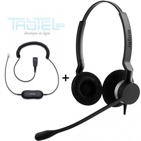 Jabra BIZ 2300 Duo Anti-Bruit + Cordon Jabra GN 1216 pour Avaya QD 2309-820-104 + 88001-03 prix Maroc