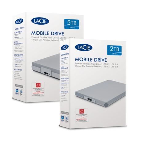  LaCie Mobile Drive 2To, Disque dur externe portable, Moon Silver, USB-C USB 3.0 Thunderbolt 3, Mac, PC (STHG2000400) 