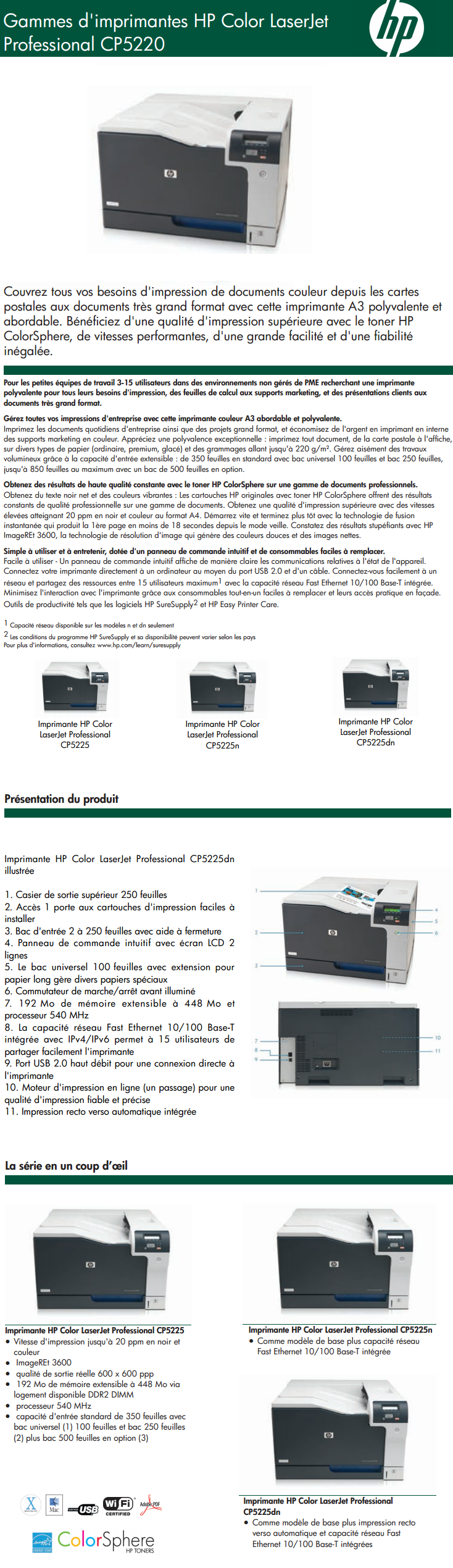 imprimante hp color laserjet professional cp5225