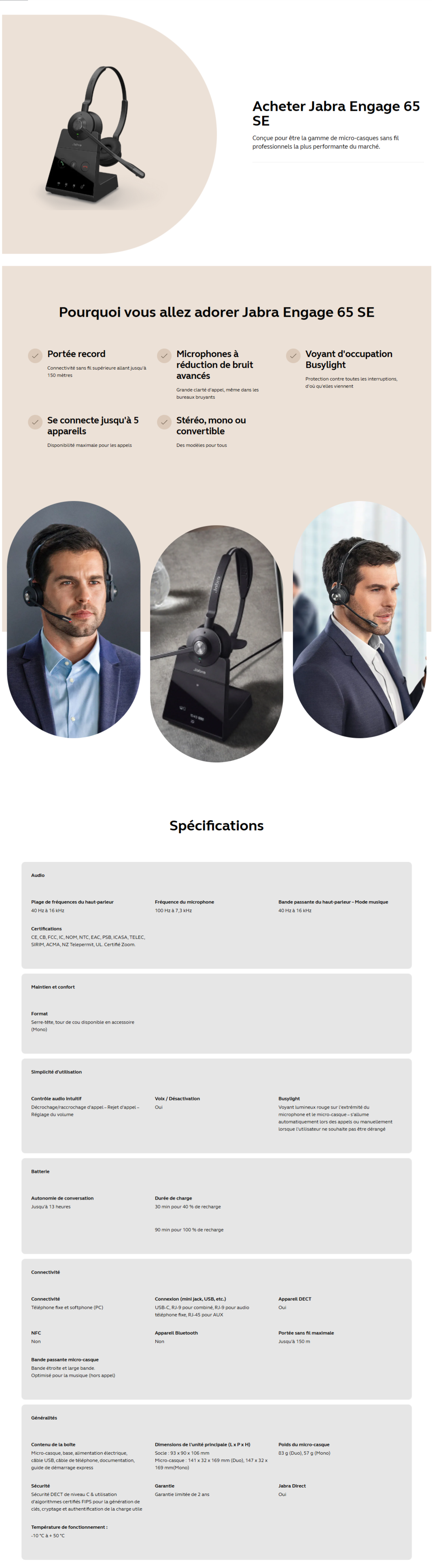 Jabra Engage 65 SE Mono avec adaptateur USB-A 9653-553-111