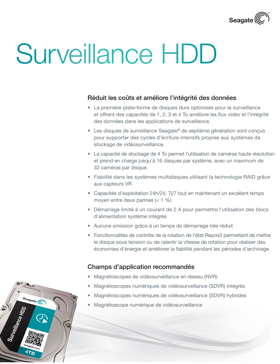 Seagate 2To HDD disque dur interne 5900 tr/min vidéo surveillance