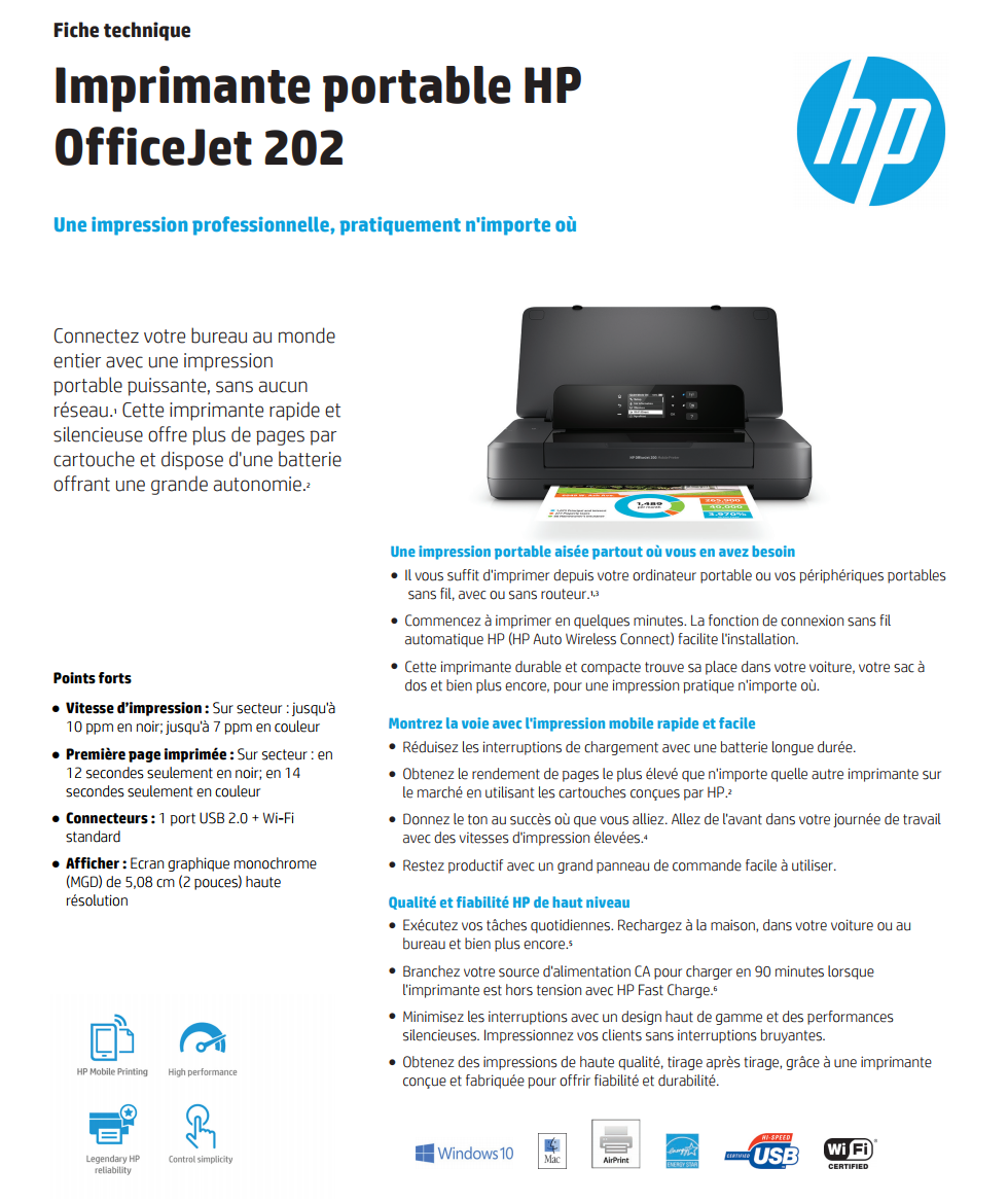 HP Officejet Imprimante portable 202, Imprimer, Impression (N4K99C)