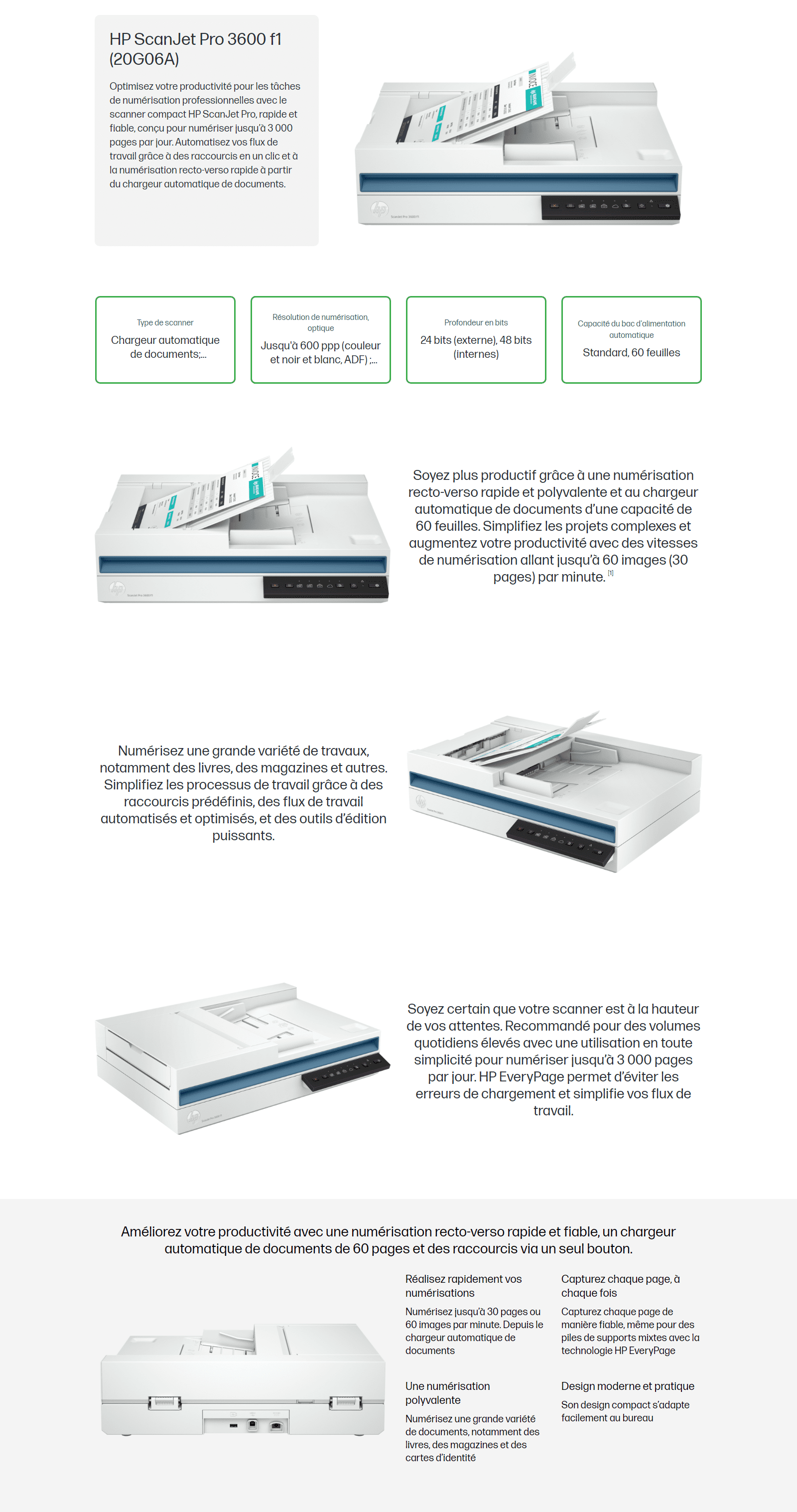 Scanner de documents HP ScanJet Pro N4600 fnw1 avec chargeur