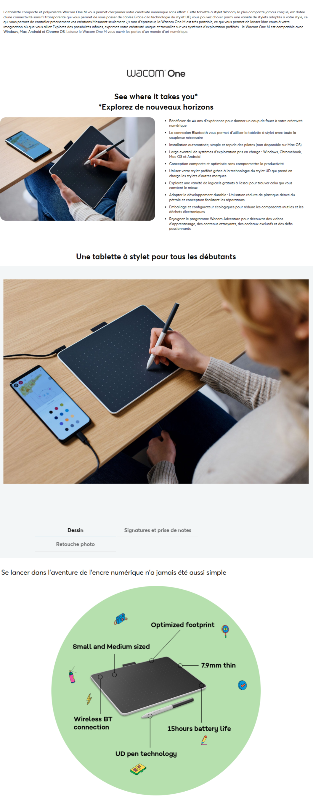 tablette graphique à stylet wacom one moyenne - bluetooth (ctc6110wlw2b)